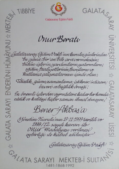 Onur Madalyası Beratı